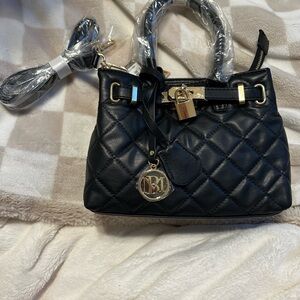 Badgley Mischka Small Diamond Quilted Tote Front Lock Crossbody straps NWT